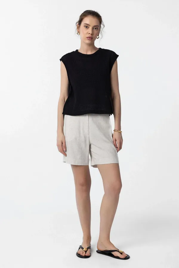 Antioch Siyah Bağcıklı Örgü Dokulu Kadın Top