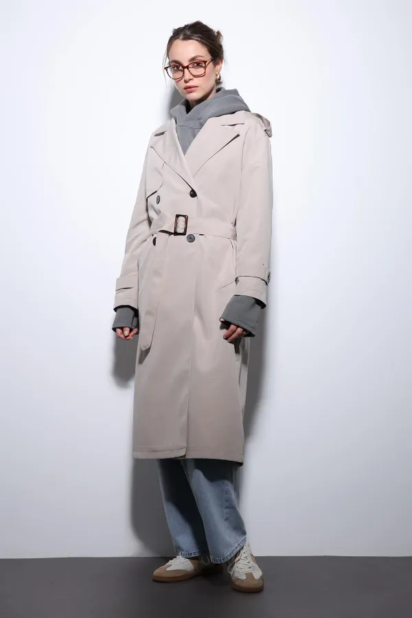 Trench-coat Antioch beige à double boutonnage et ceinture pour femme