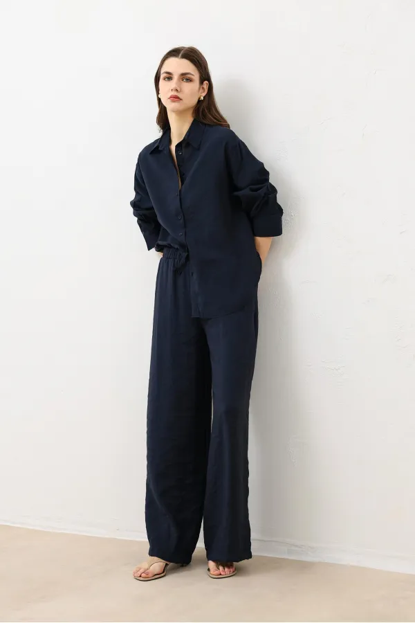 Pantalon Antioch bleu marine en modal mélangé pour femme