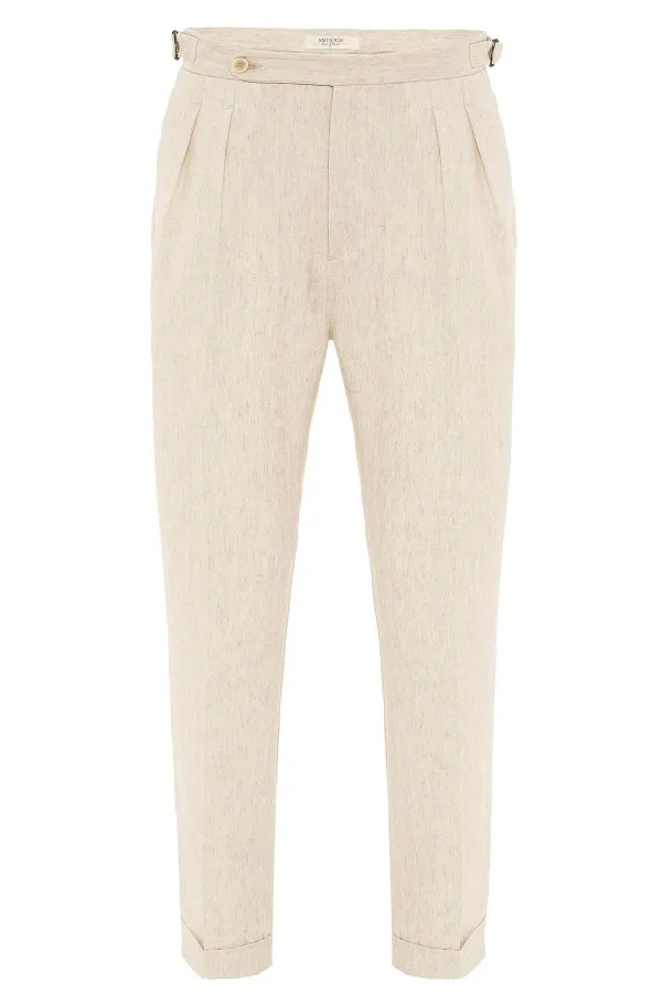 Pantalon homme Antioch Stone taille haute en lin mélangé à double ourlet