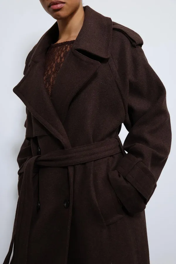 Antioch Kahve Oversize Kemerli Kaban