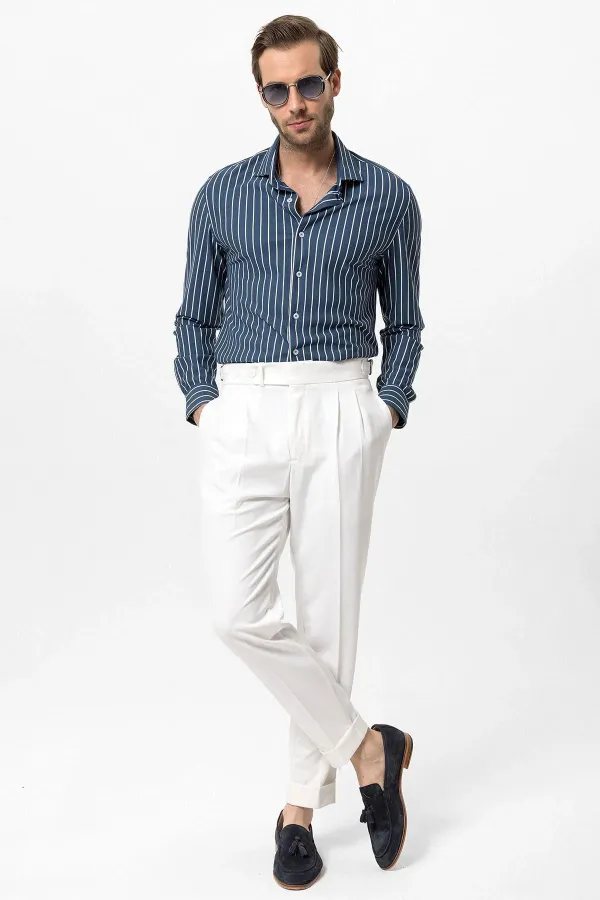 Pantalon homme Antioch écru à taille haute plissée coupe carotte