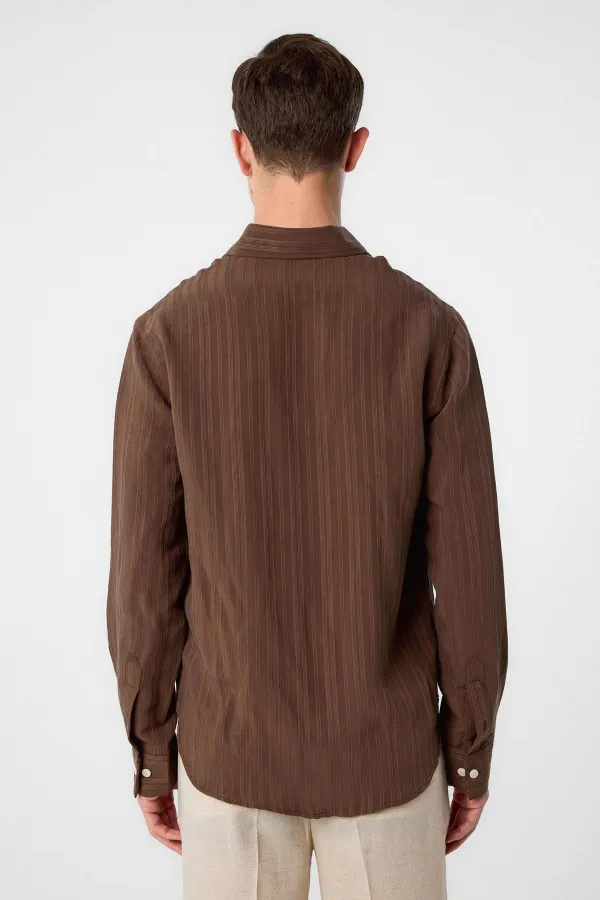 Antioch Coffee Striped and Textured Men's Shirt