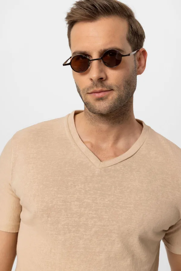 Antioch Bej V Yaka Basic Erkek T-Shirt