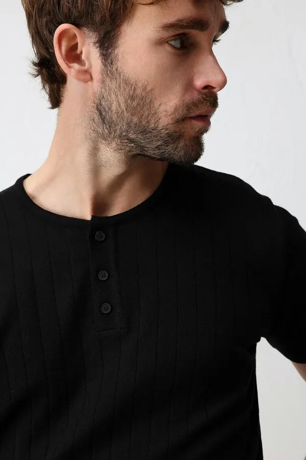 Antioch Siyah Dokulu Erkek Triko T-Shirt