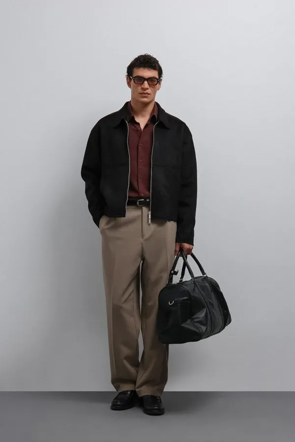 Antioch Siyah Fermuarlı Suni Süet Erkek Mont