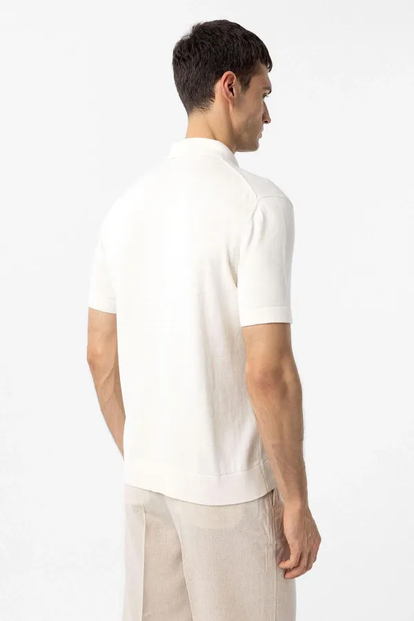 T-shirt Antioch Ecru 100% coton à col Apache en maille