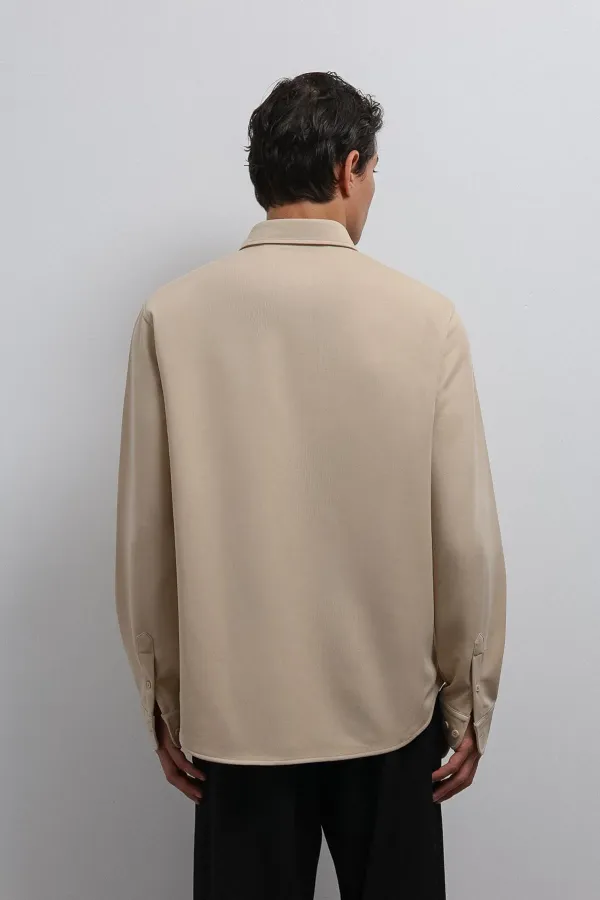 Antioch Bej Düğmeli Yaka Relax Fit Erkek Gömlek