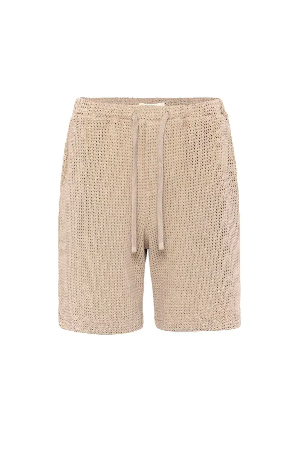 Antioch Beige Textured Relaxed Men's Shorts