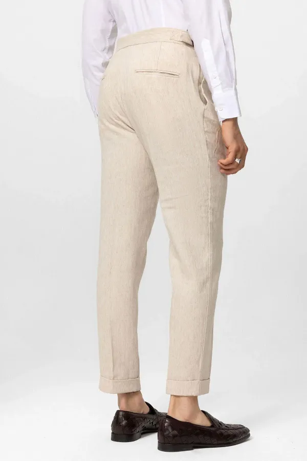 Pantalon homme Antioch Stone taille haute en lin mélangé à double ourlet
