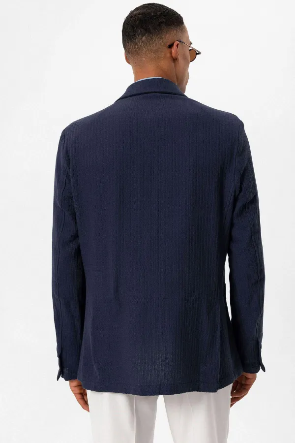 Antioch Navy Blue Unlined Men's Blazer Jacket with Patch Pockets