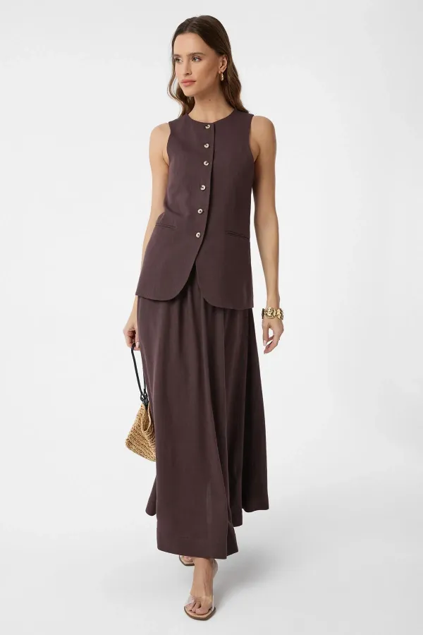 Antioch Coffee Linen Blend Women's Long Vest