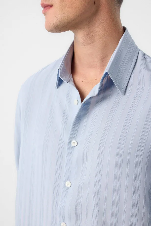 Antioch Mavi Çizgili Ve Dokulu Erkek Gömlek