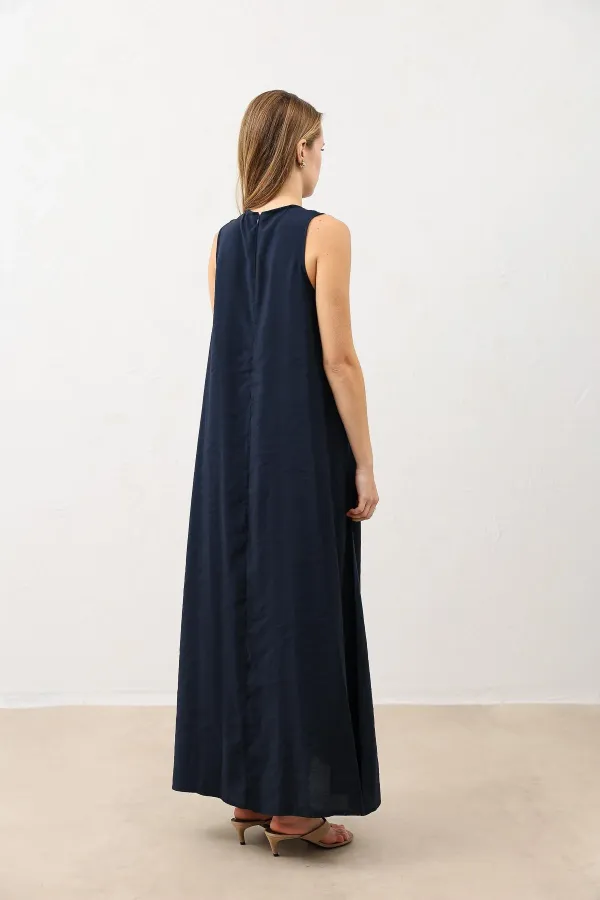 Robe midi Antioch bleu marine drapée à col halter