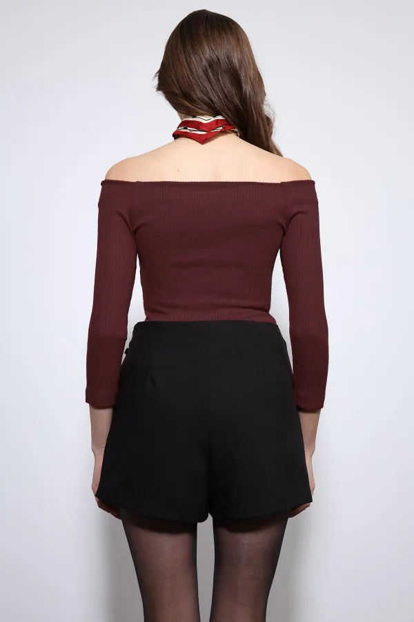 Antioch Bordo Açık Omuz Detaylı Top