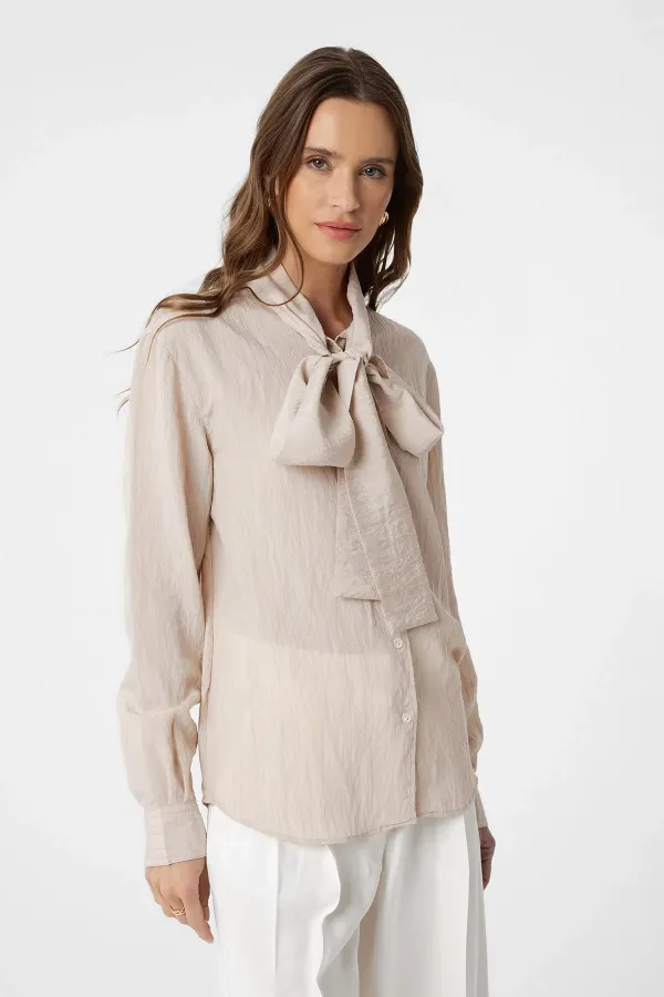 Antioch Beige Collar Women's Shirt with Scarf