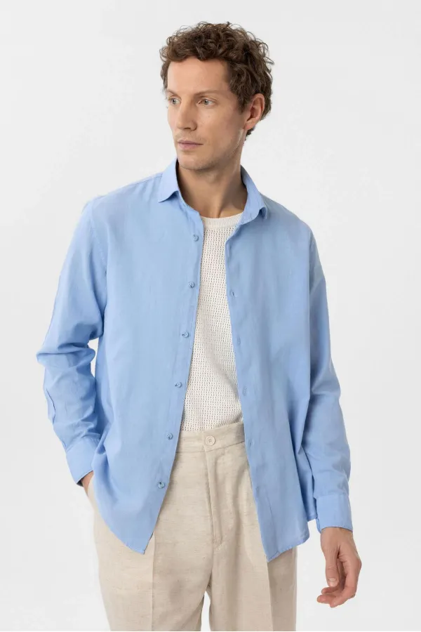 Antioch Bebe Blue Linen Blend Boys' Shirt