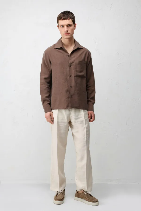 Antioch Coffee Lyocell Blend Wide Collar Men's Shirt