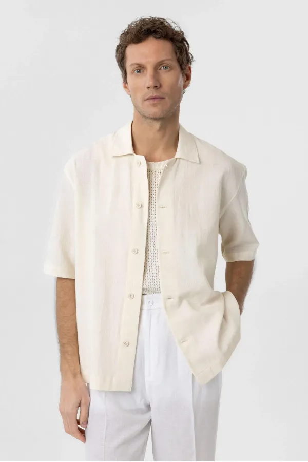 Chemise à manches courtes pour homme Antioch en coton jacquard texturé écru
