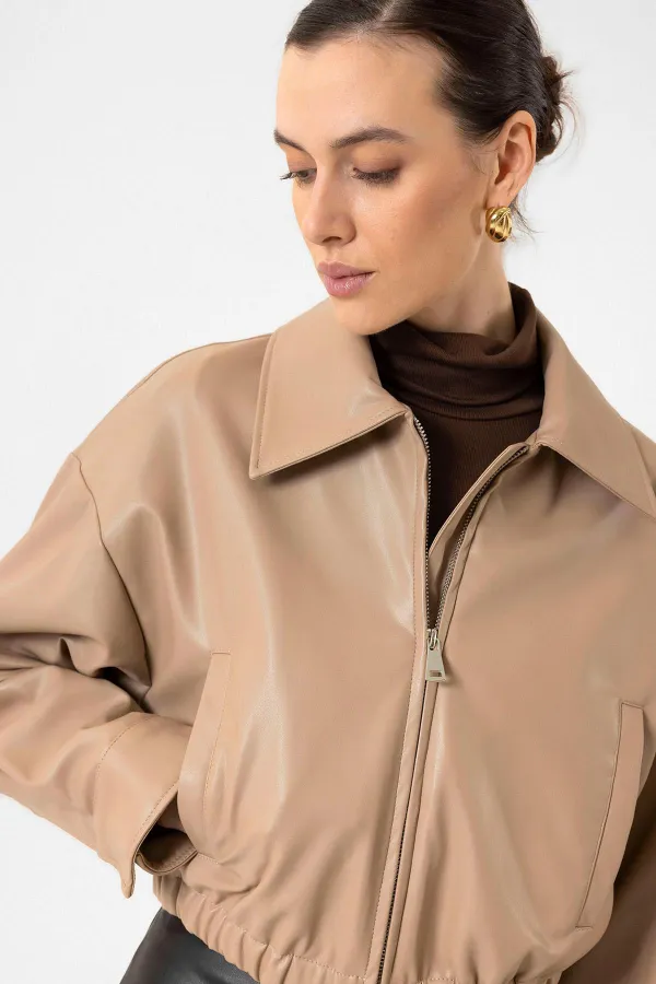 Veste courte en similicuir beige Antioch pour femme