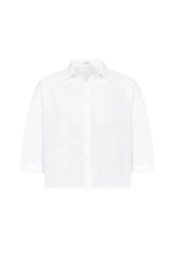 Antioch Beyaz Crop Dokulu Kadın Gömlek