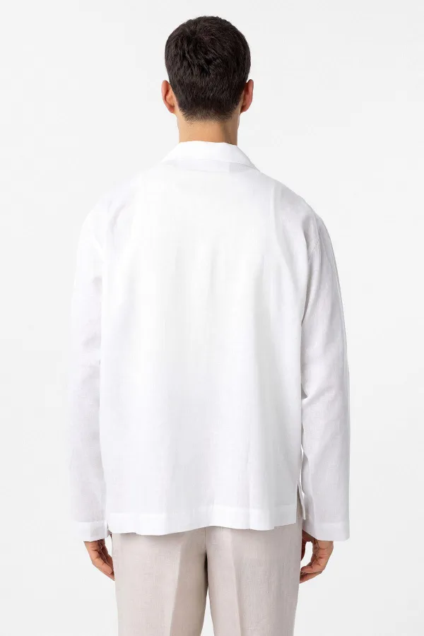 Chemise homme Antioch en lin mélangé blanc, coupe décontractée