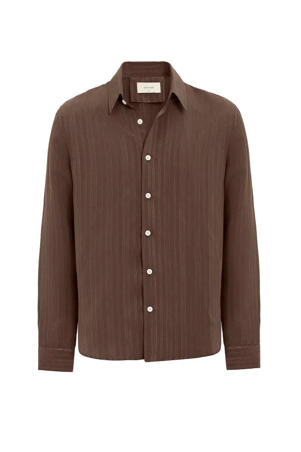 Antioch Coffee Striped and Textured Men's Shirt