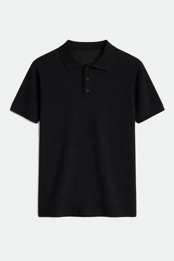 T-shirt homme Antioch noir en maille texturée à col polo