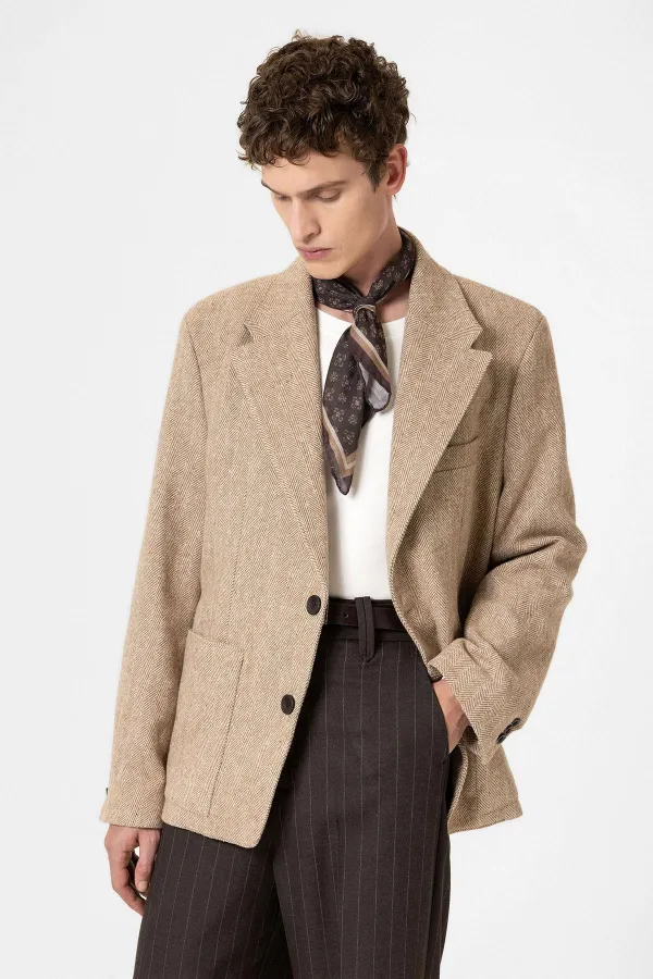 Blazer oversize pour homme, beige à chevrons, style Antioch