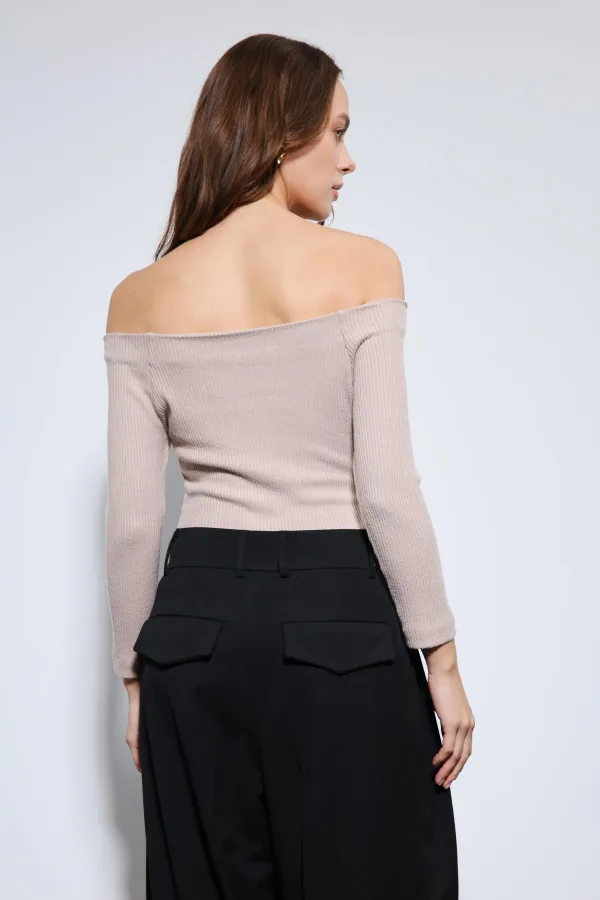 Antioch Beige Off-Shoulder Detail Top