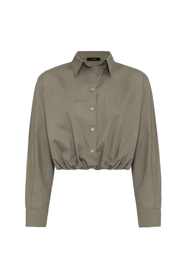 Chemise courte en popeline kaki Antioch pour femme