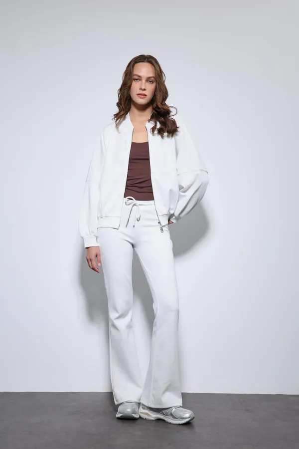 Antioch Off-White Bomber Jacket and Flare Pants Set