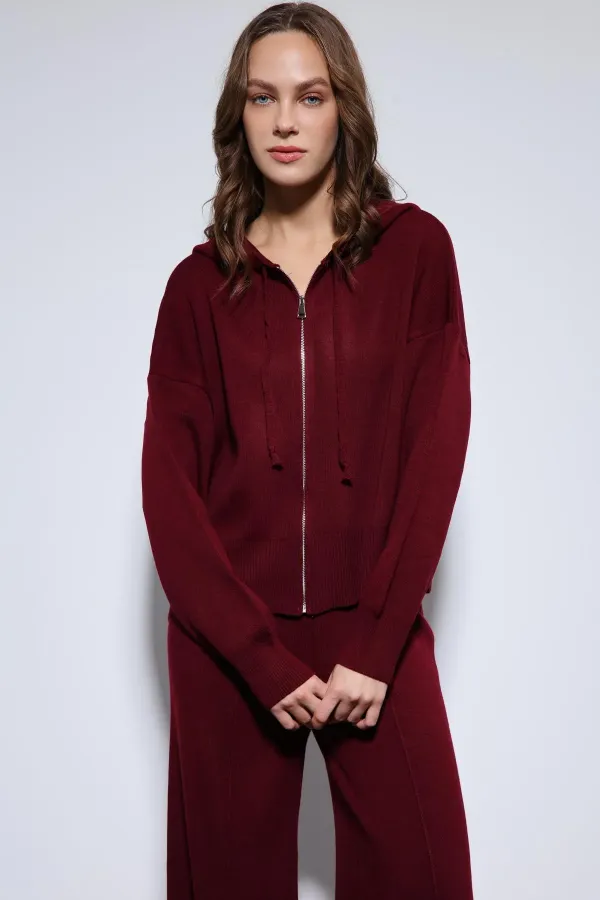 Ensemble pull à capuche bordeaux Antioch et pantalon large en maille