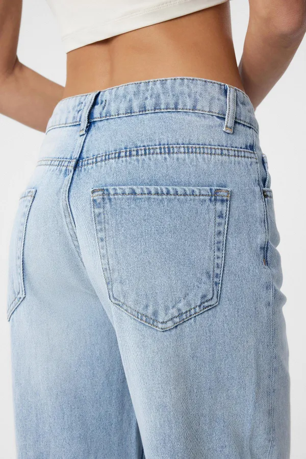 Jean Antioch bleu clair taille haute pour femme