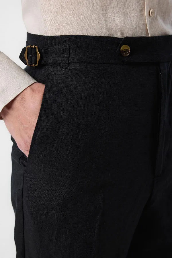 Antioch Black 100% Linen Italian Cut Men's Trousers