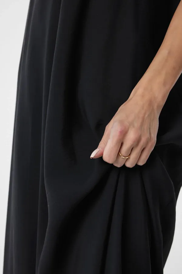 Antioch Siyah Askılı Modal Uzun Kadın Elbise