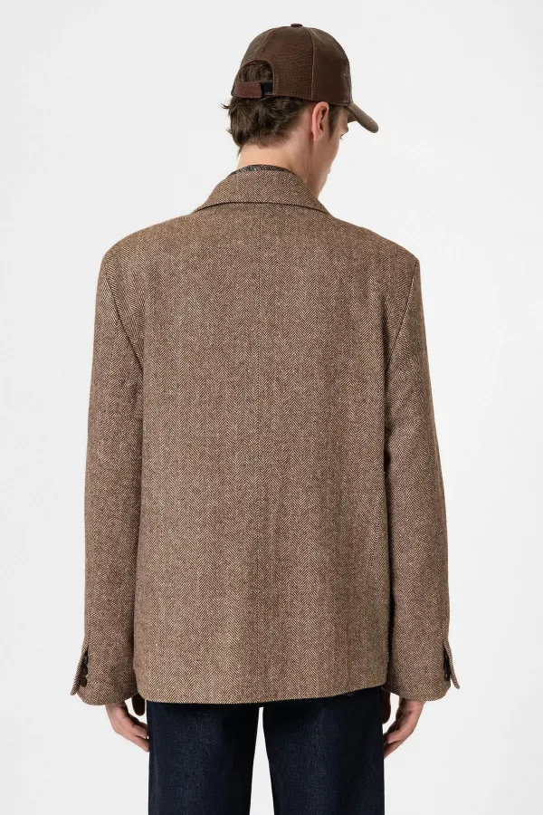 Antioch Kahve Balıksırtı Desenli Oversize Erkek Blazer Ceket