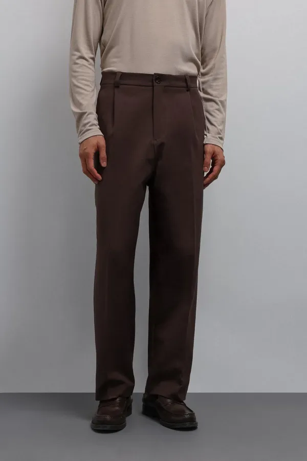 Antioch Coffee Relax Fit Pleated Men's Trousers
