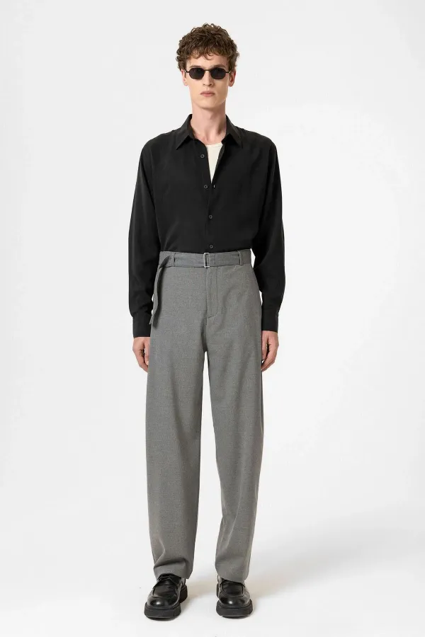 Antioch Gri Yüksek Bel Kemerli Erkek Pantolon