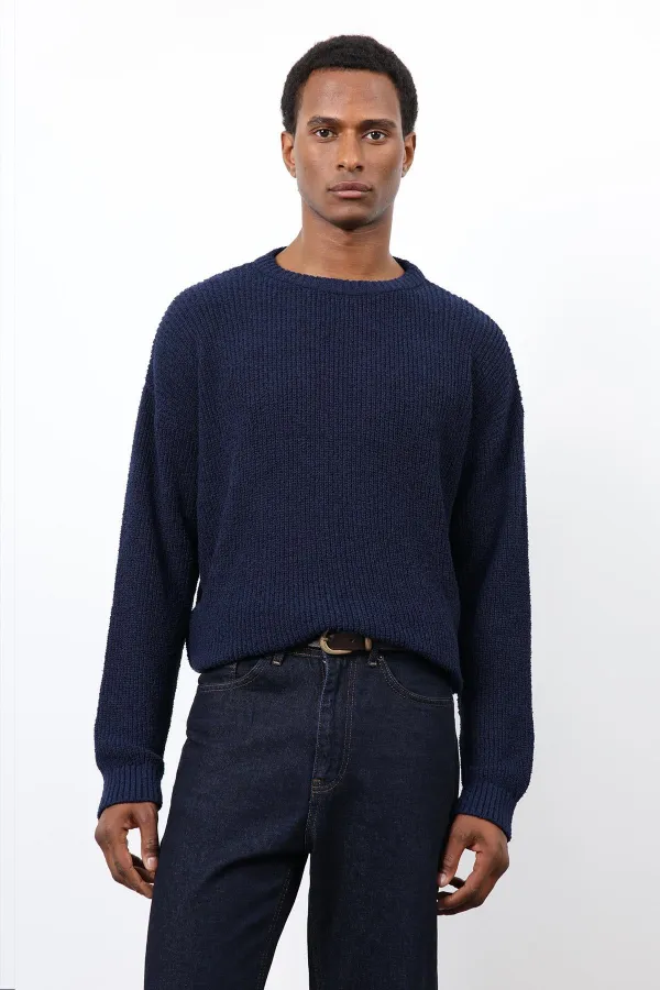Pull en maille bleu marine Antioch pour homme