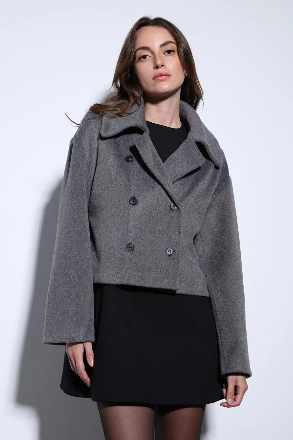 Manteau court croisé anthracite Antioch pour femme