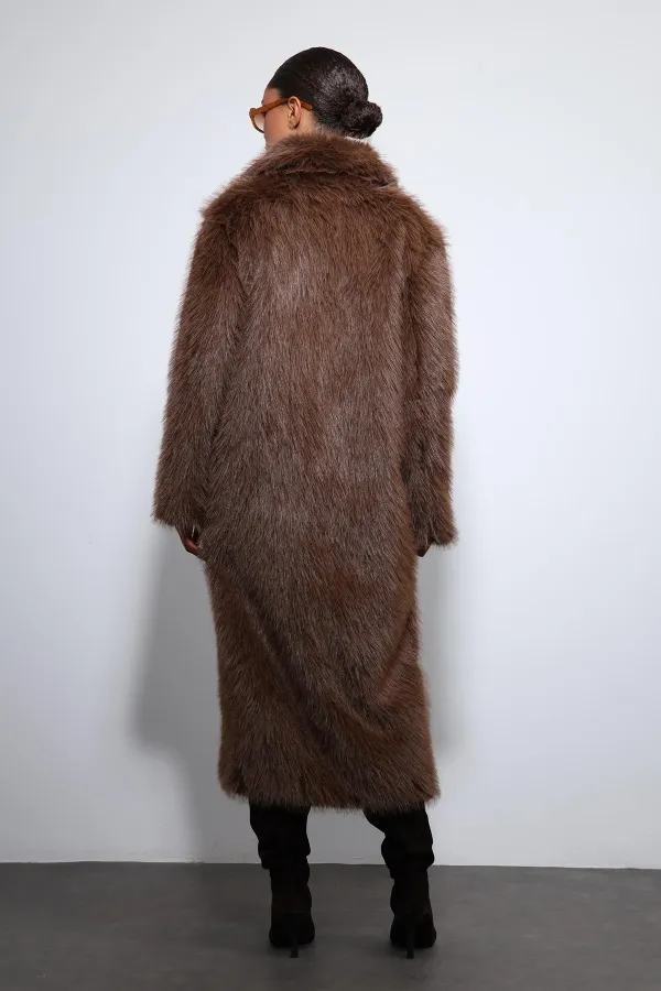 Manteau long en fausse fourrure Antioch Coffee