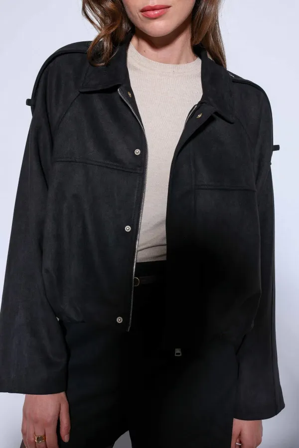 Antioch Siyah Süet Görünümlü Bomber Kadın Mont