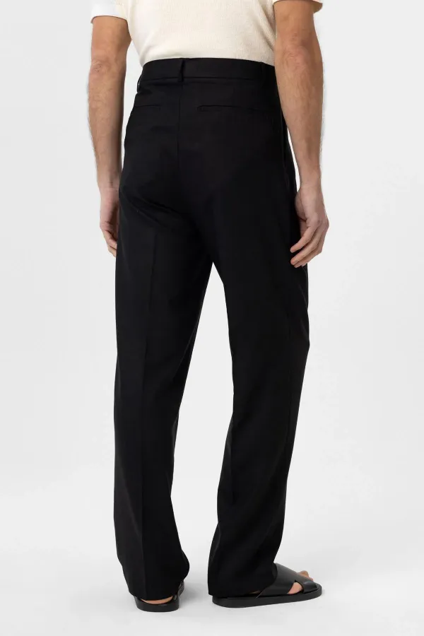 Antioch Siyah Keten Karışımlı Erkek Baggy Pantolon