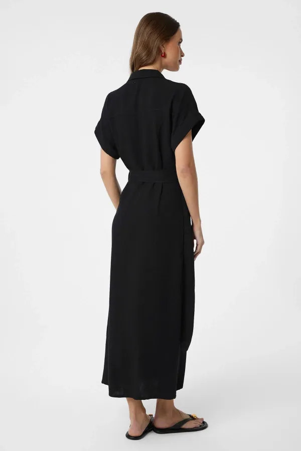 Antioch Black Linen Blend Belted Women's Dress
