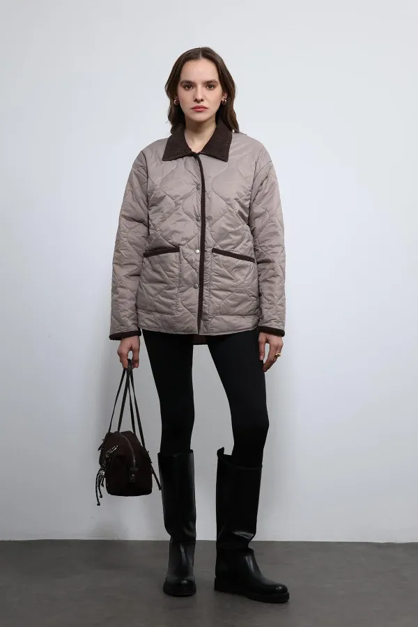 Antioch Bej Kontrast Yaka Desenli Mont