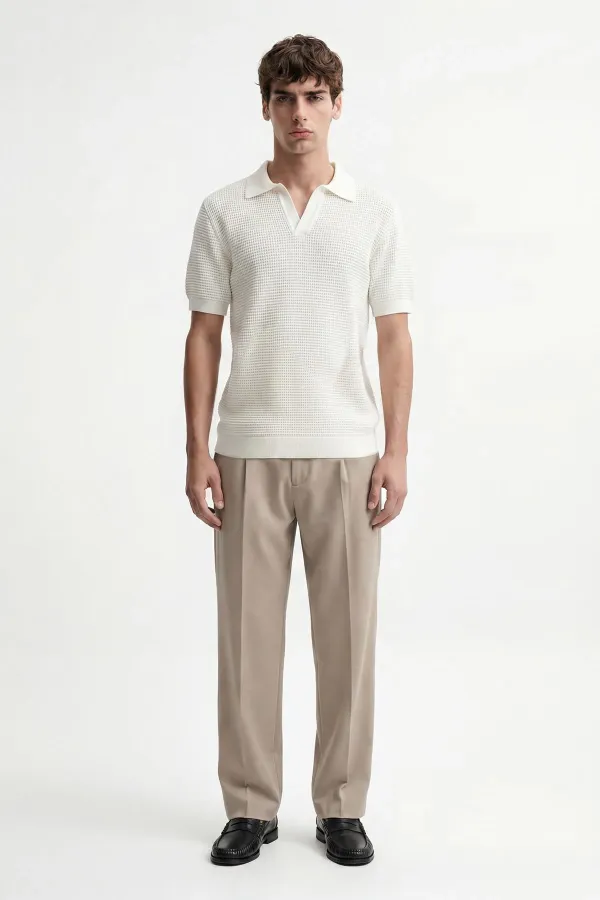 Antioch Ekru Dokulu Polo Yaka Erkek T-Shirt