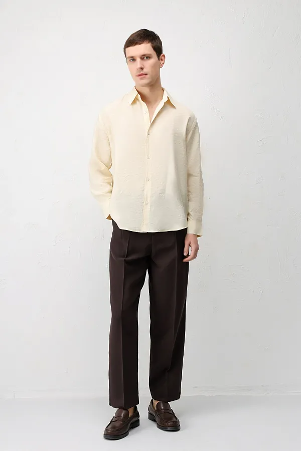 Chemise homme Antioch jaune en mélange modal coupe décontractée