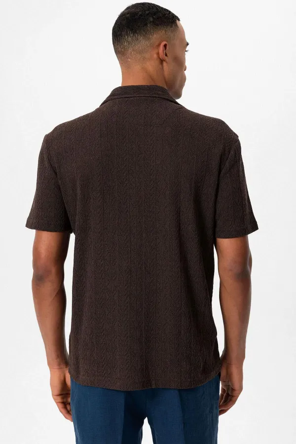 Antioch Coffee Apache Collar Knitted Pattern Men's Shirt