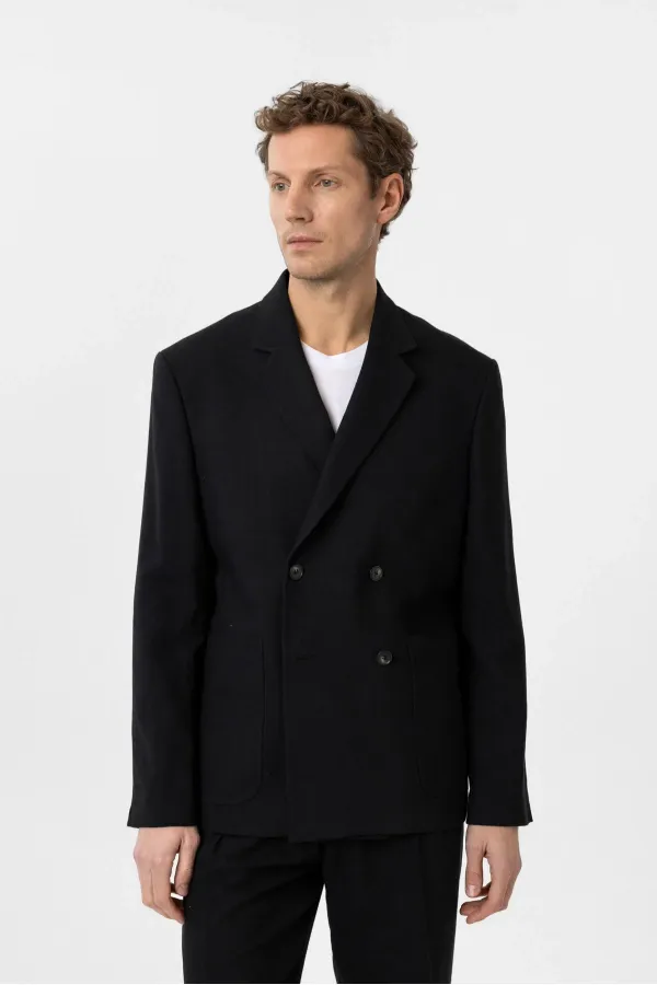 Antioch Siyah Relax Fit Keten Karışımlı Erkek Blazer Ceket